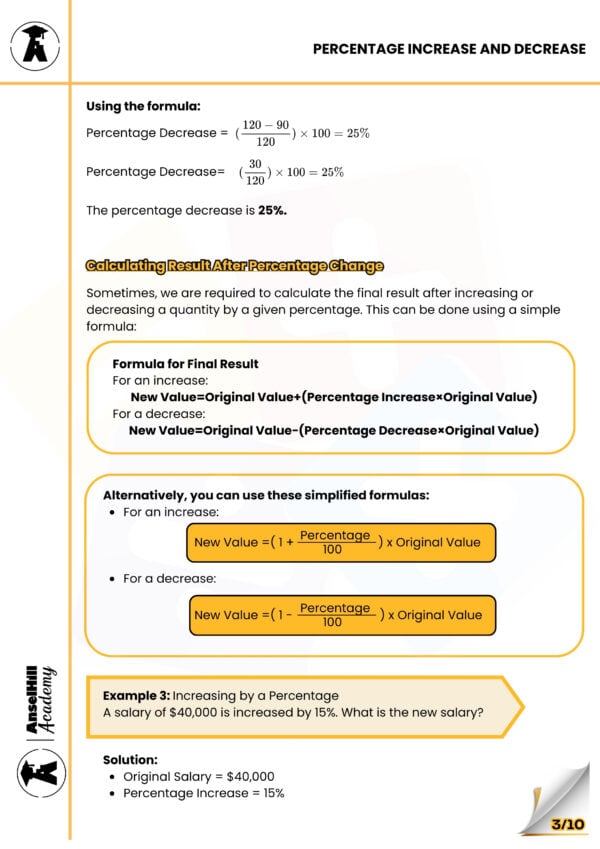 Percentage Increase And Decrease – Anselhill Academy Resources