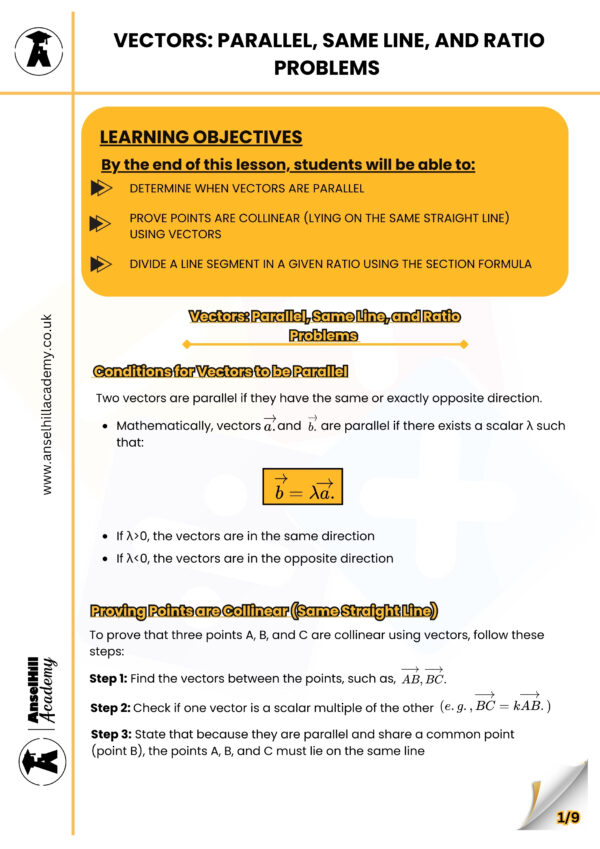 Vector Ration Gcse Question Vectors: Parallel, Same Line & Ratio Problems – Anselhill Academy Resources