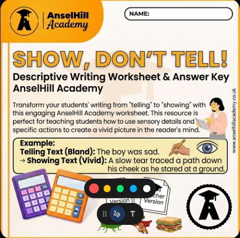 Show, Don't Tell! Descriptive Writing Worksheet & Answer