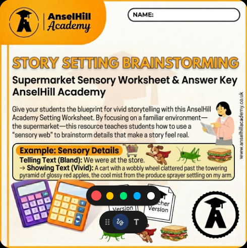 Story Setting Brainstorming: Supermarket Sensory Worksheet & Answer Key