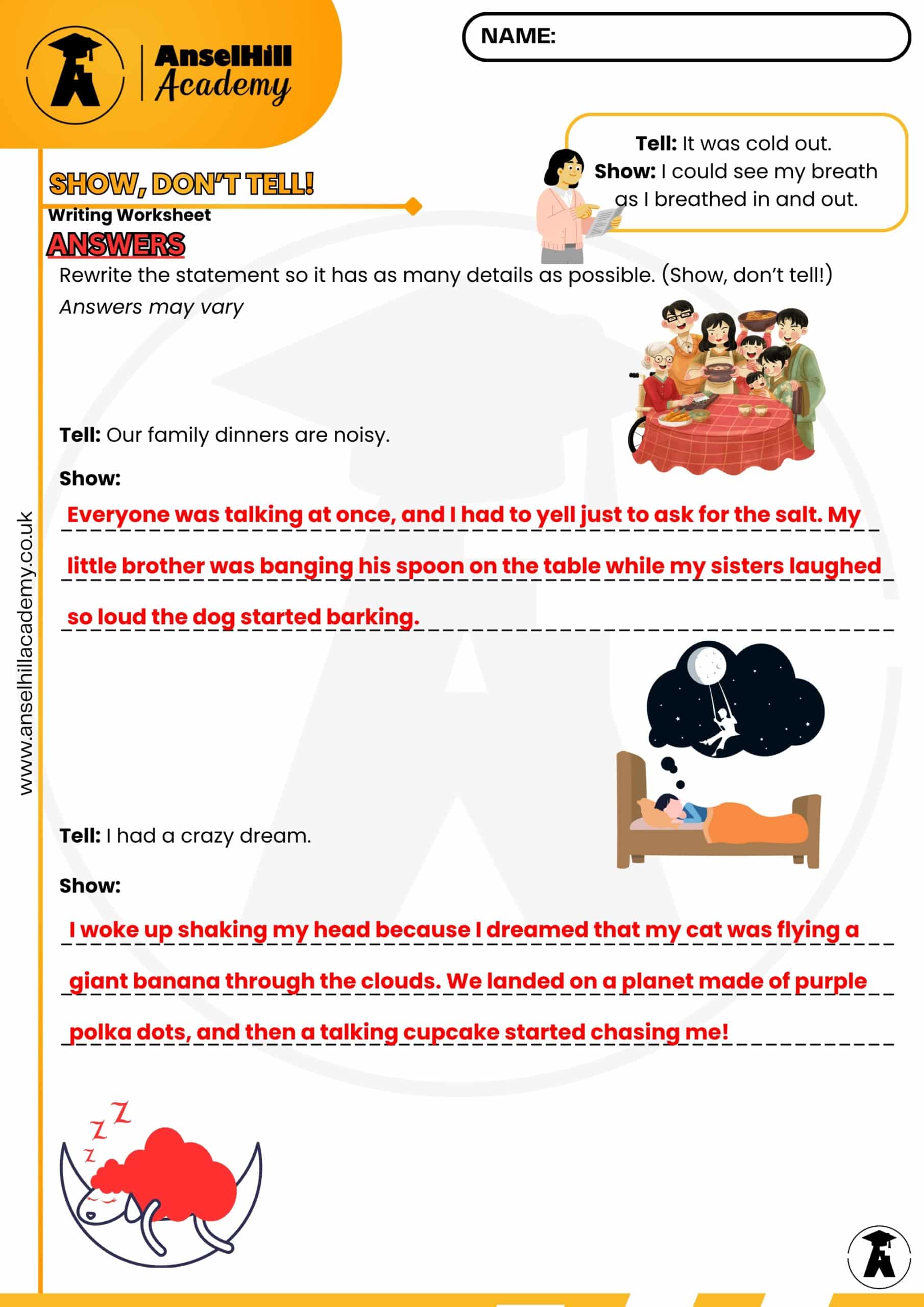 Show, Don't Tell! Descriptive Writing Worksheet & Answer - Image 3
