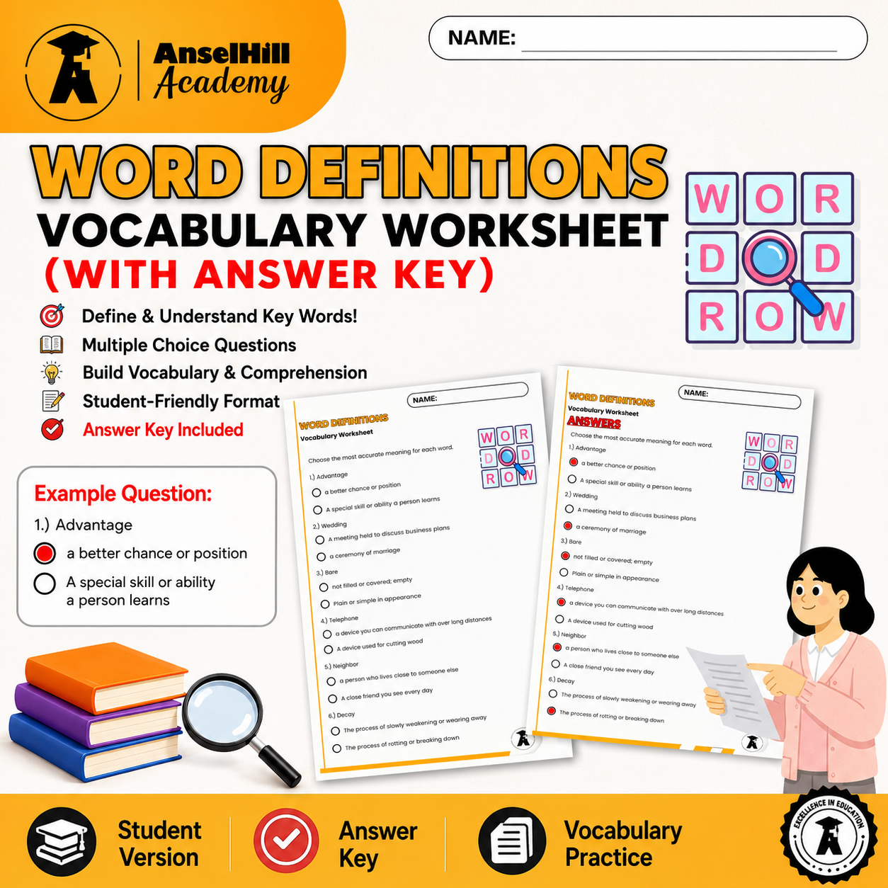 Word Definitions: Vocabulary Building Worksheet