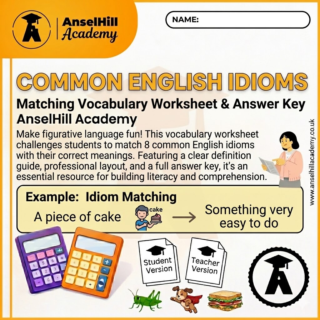 Common English Idioms: Matching Vocabulary Worksheet & Answer Key