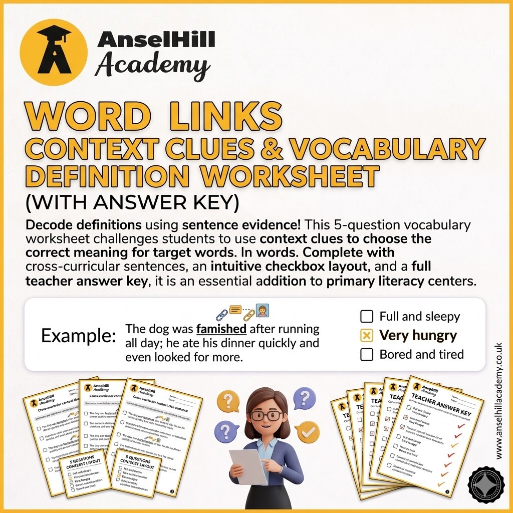 Word Links: Context Clues & Vocabulary Definition Worksheet (with Answer Key)
