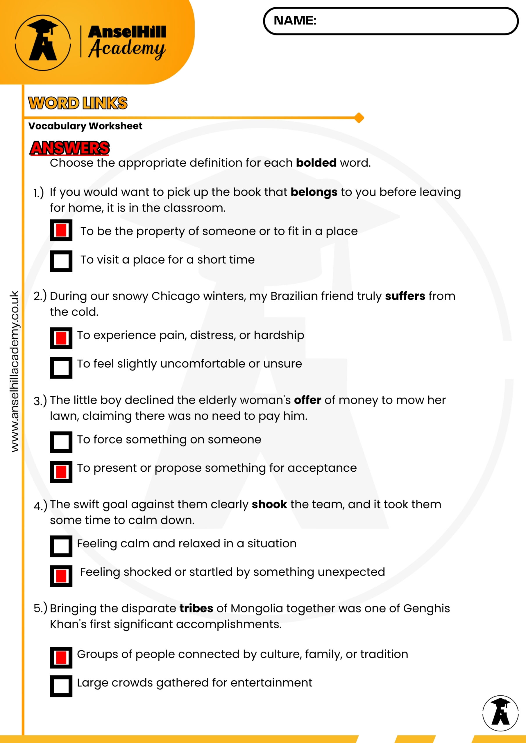 Word Links: Context Clues & Vocabulary Definition Worksheet (with Answer Key) - Image 3