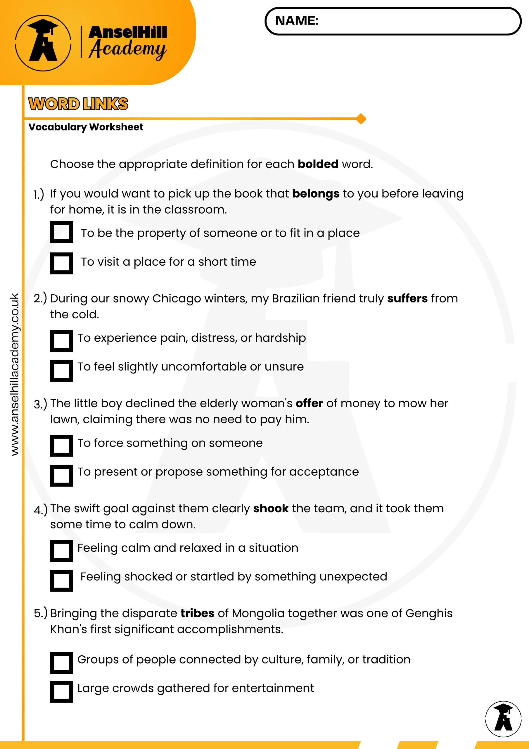 Word Links: Context Clues & Vocabulary Definition Worksheet (with Answer Key) - Image 2
