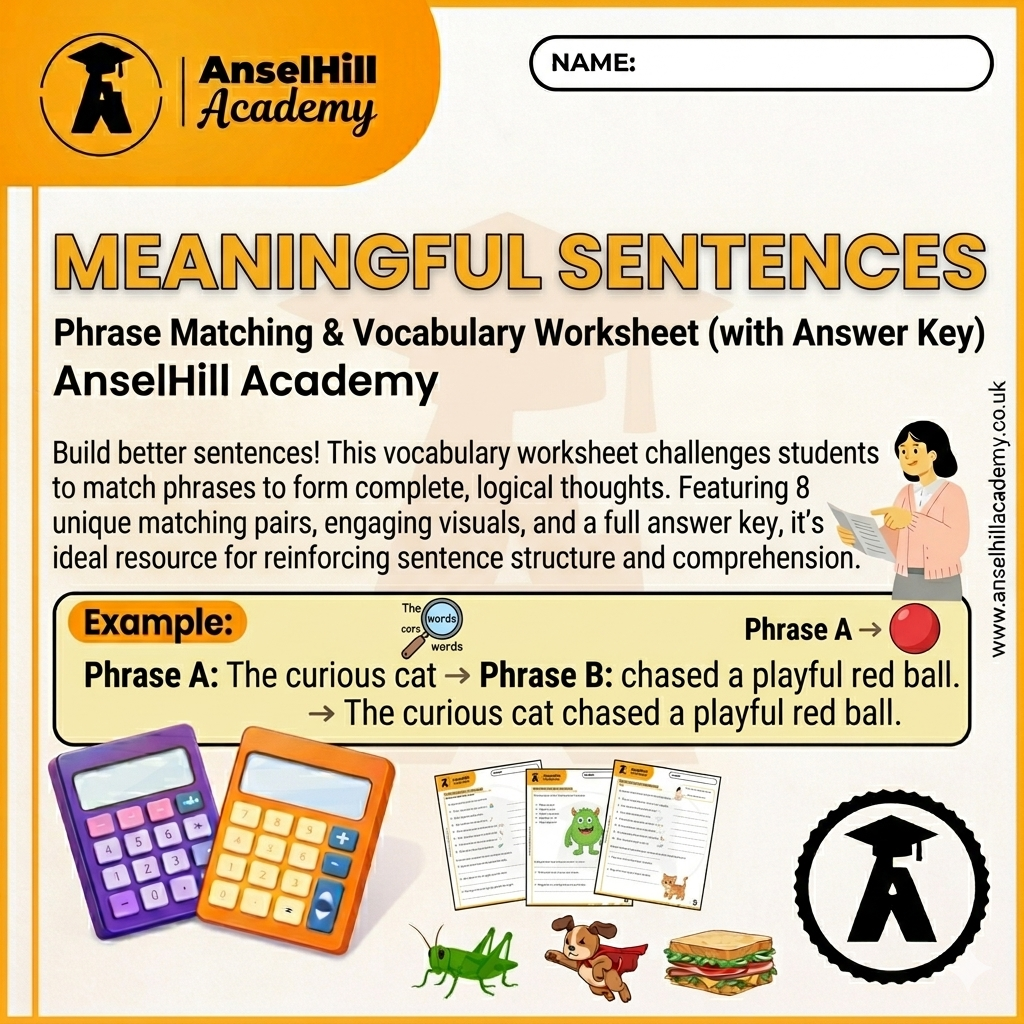 Meaningful Sentences: Phrase Matching & Vocabulary Worksheet (with Answer Key)