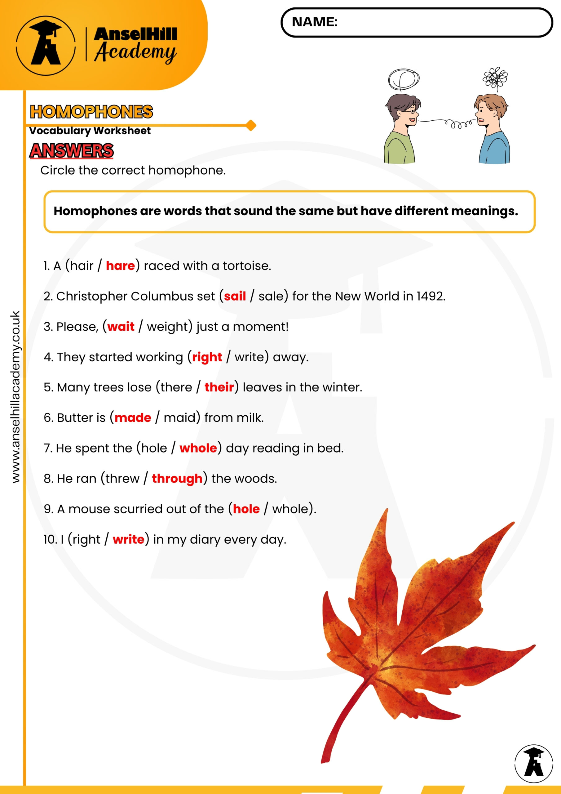 Homophones Vocabulary Worksheet & Answer Key – Digital Download - Image 3