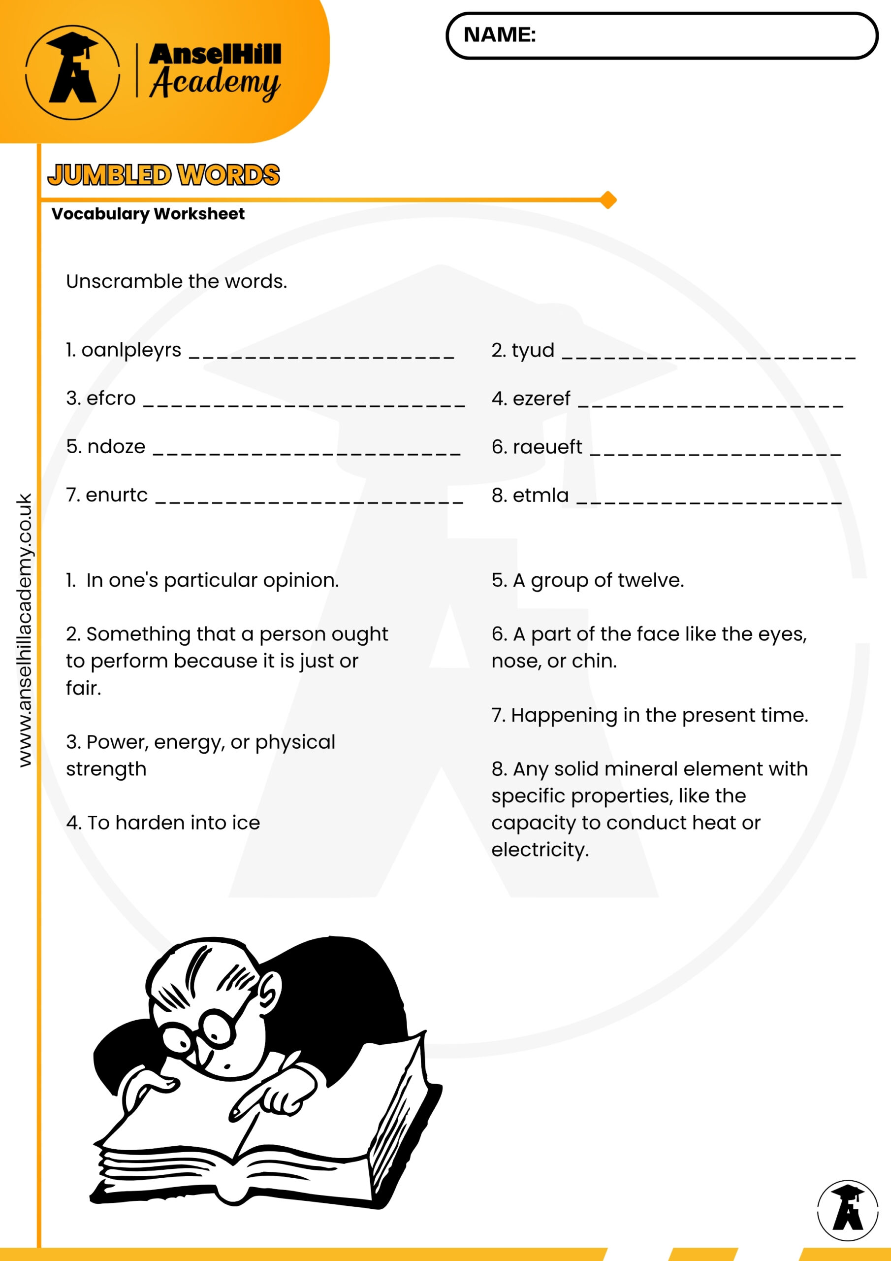 Jumbled Words: Anagram & Definition Clue Vocabulary Worksheet (with Answer Key) - Image 2