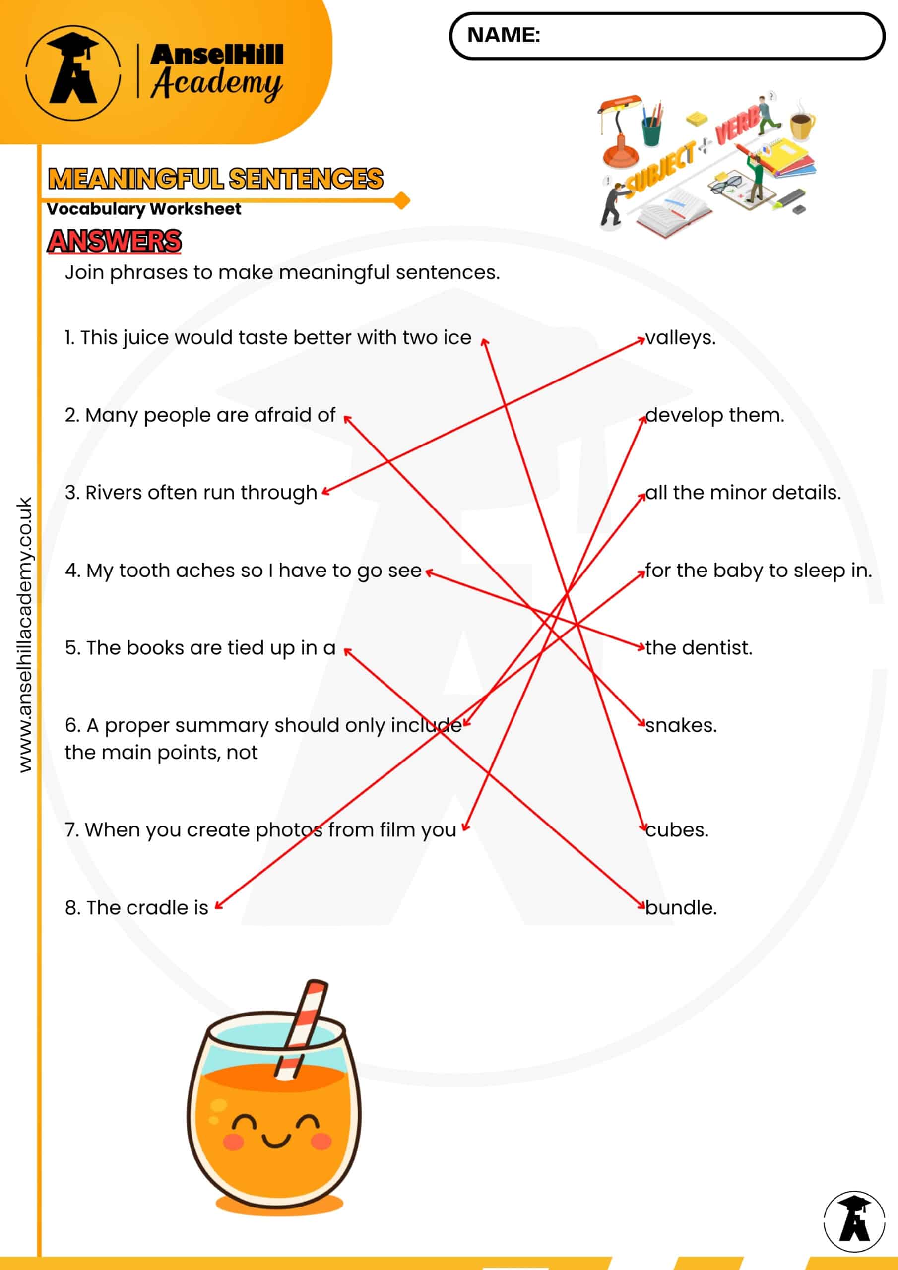 Meaningful Sentences: Phrase Matching & Vocabulary Worksheet (with Answer Key) - Image 2