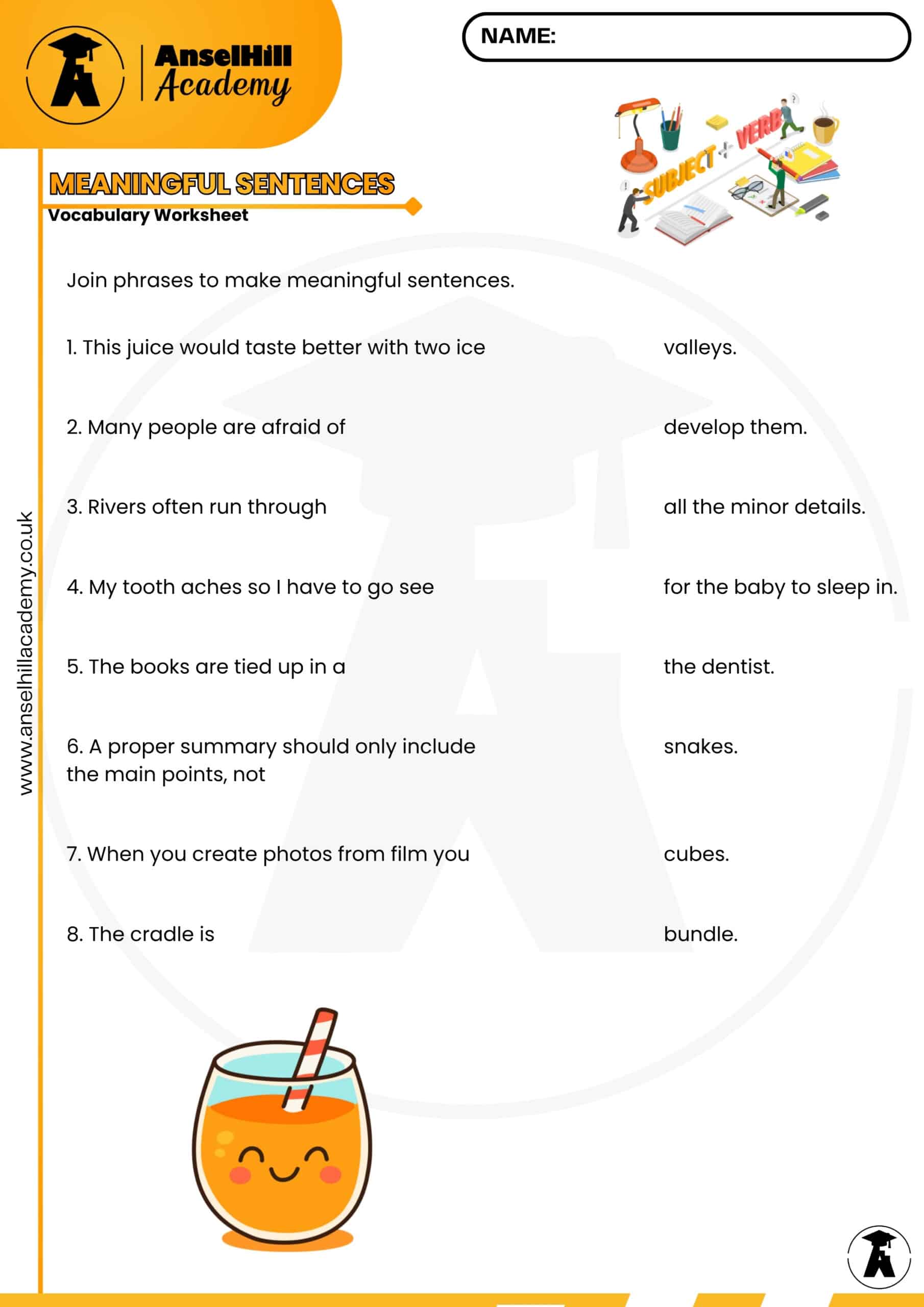 Meaningful Sentences: Phrase Matching & Vocabulary Worksheet (with Answer Key) - Image 3
