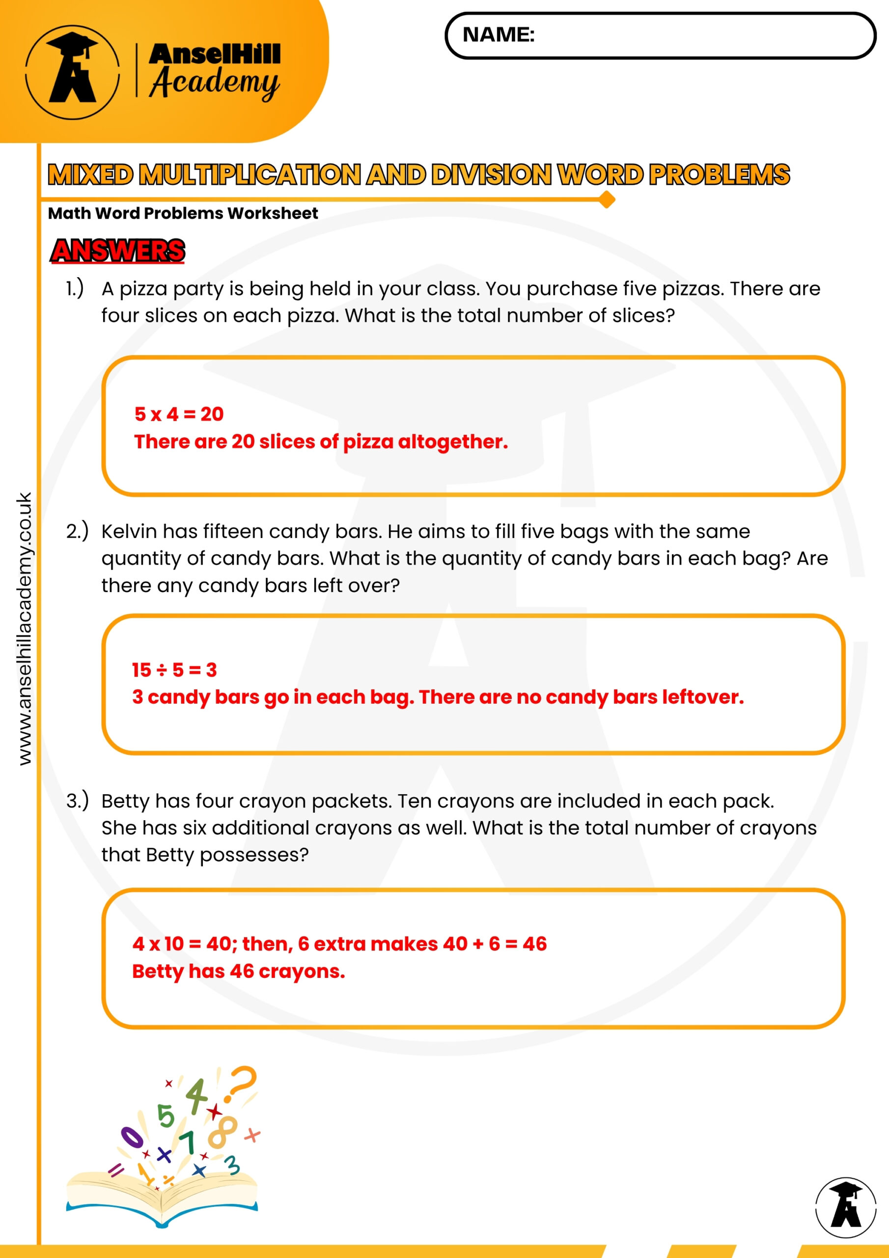 Mixed Multiplication and Division Word Problems Worksheet & Answer Key - Image 4