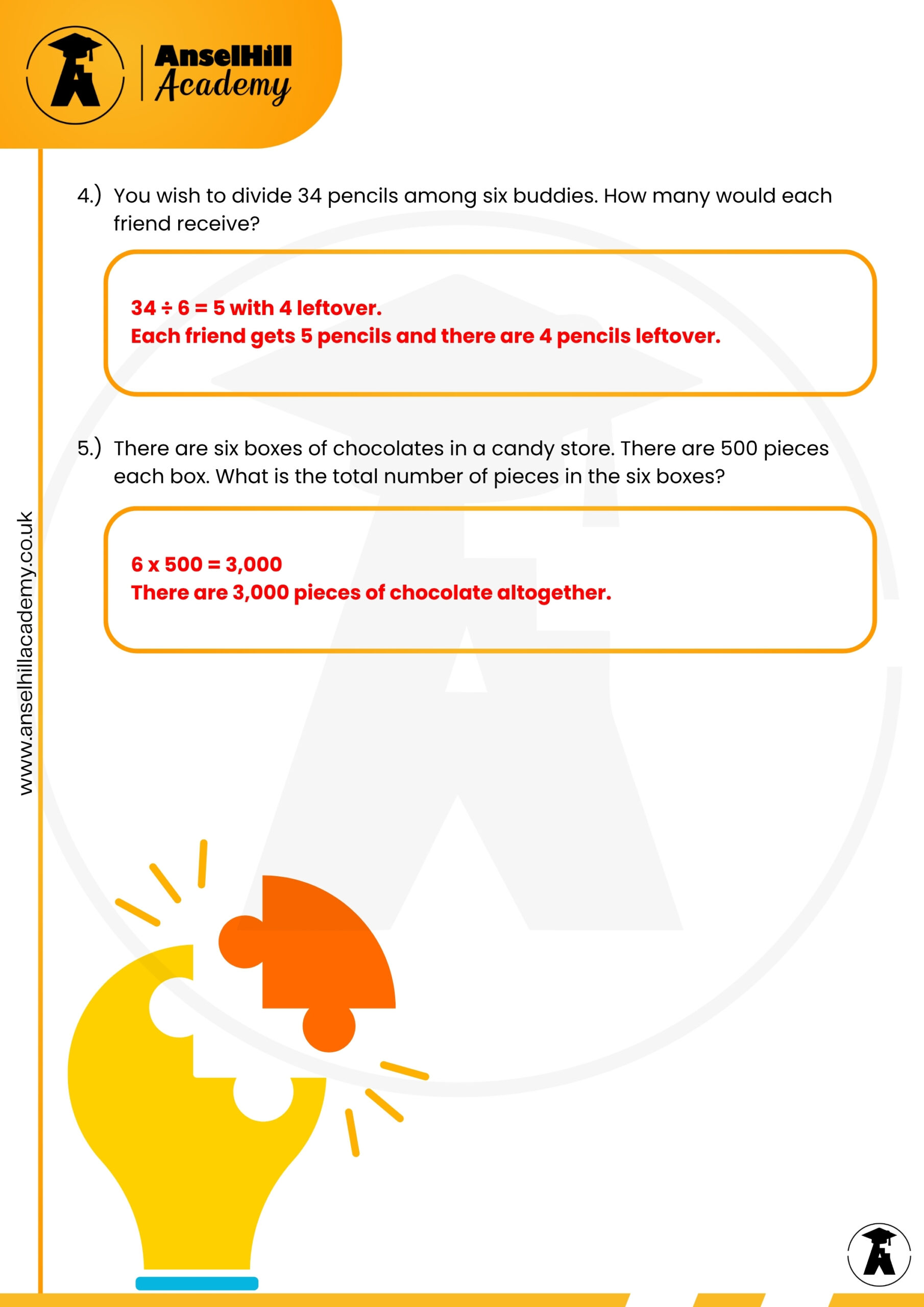 Mixed Multiplication and Division Word Problems Worksheet & Answer Key - Image 5