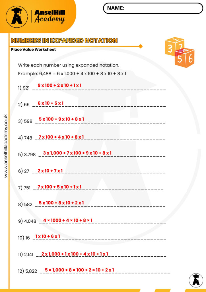 Numbers in Expanded Notation: Place Value Worksheet – Anselhill Academy ...