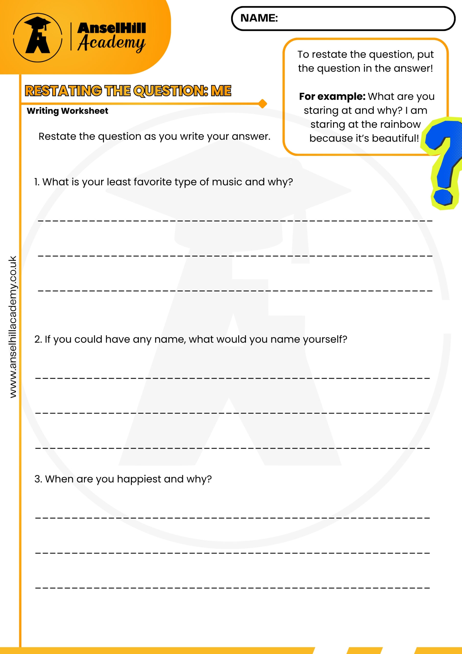 Restating the Question (PQA): Complete Sentence Writing Worksheet & Answer Key - Image 3