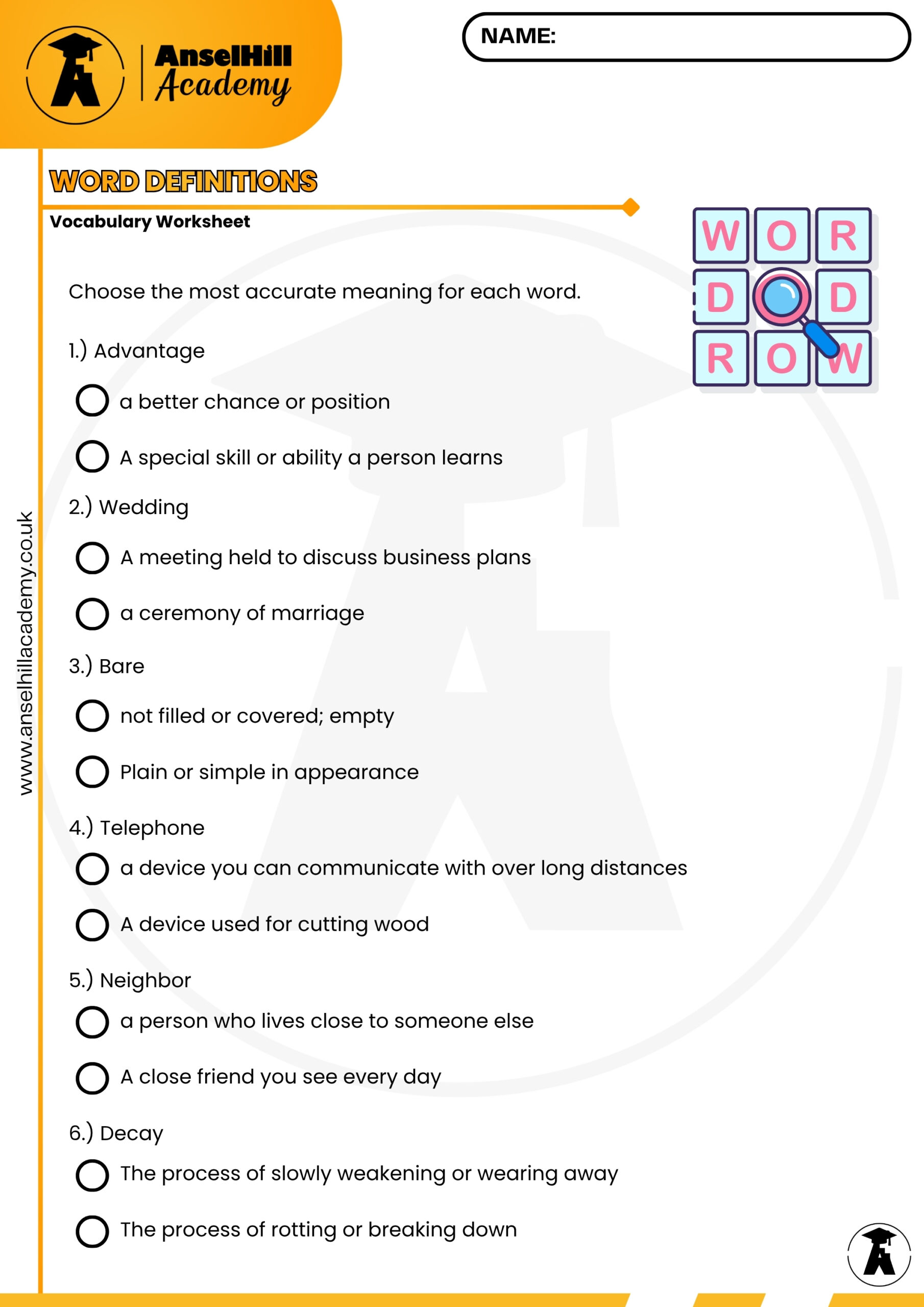 Word Definitions: Vocabulary Building Worksheet - Image 3