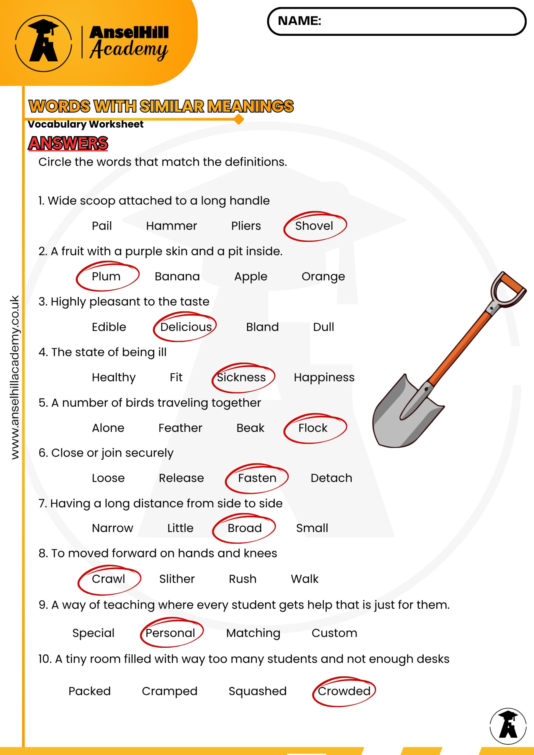Words with Similar Meanings: Vocabulary & Definition Matching Worksheet - Image 3