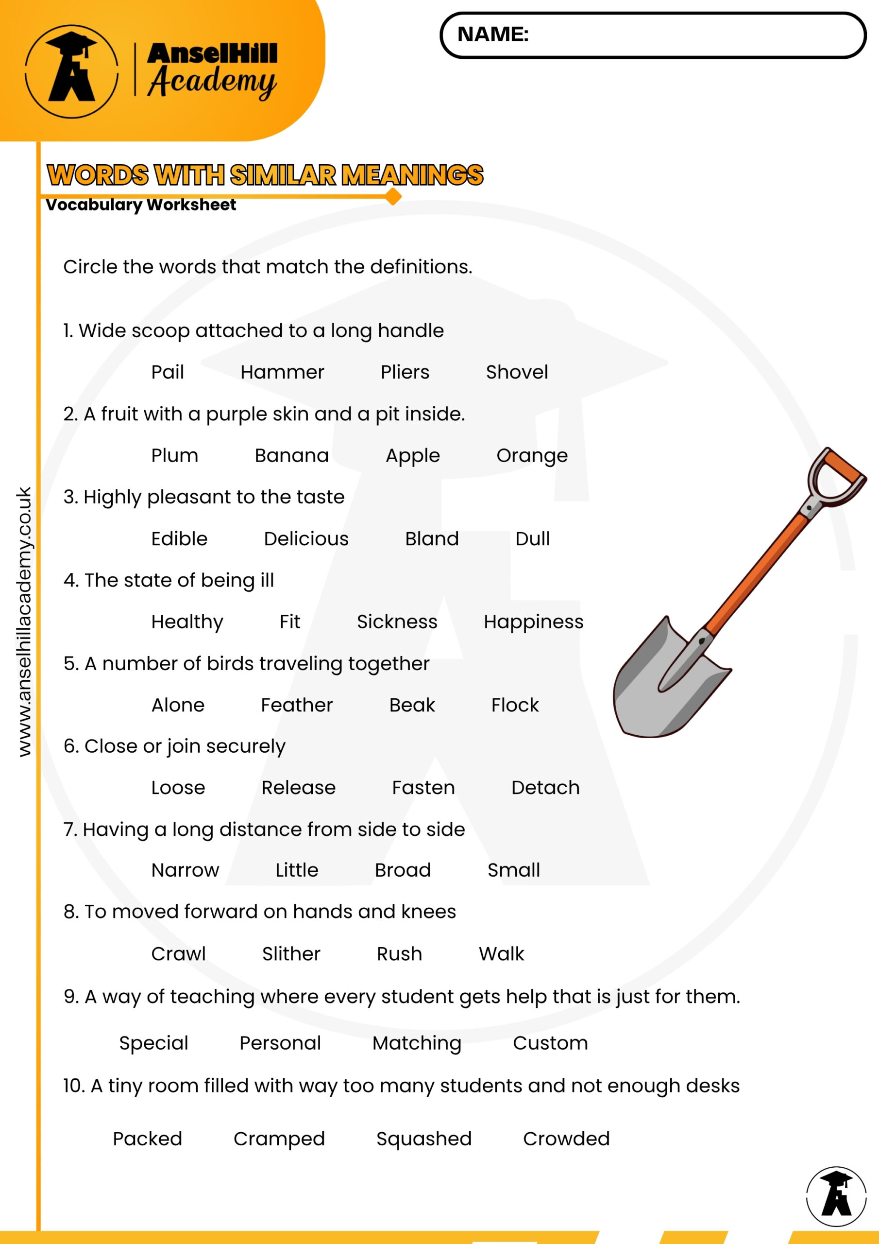 Words with Similar Meanings: Vocabulary & Definition Matching Worksheet - Image 2