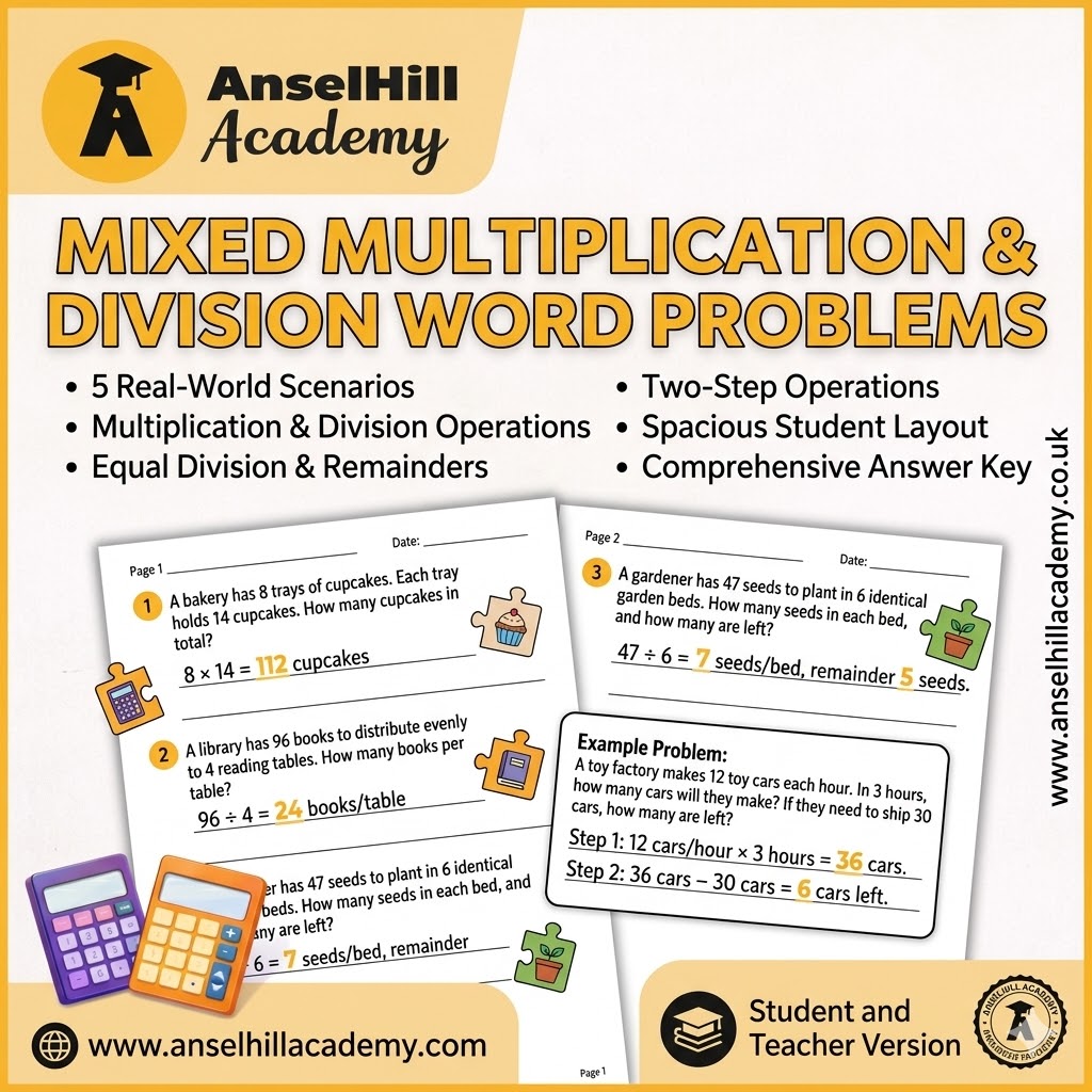 Mixed Multiplication and Division Word Problems Worksheet & Answer Key