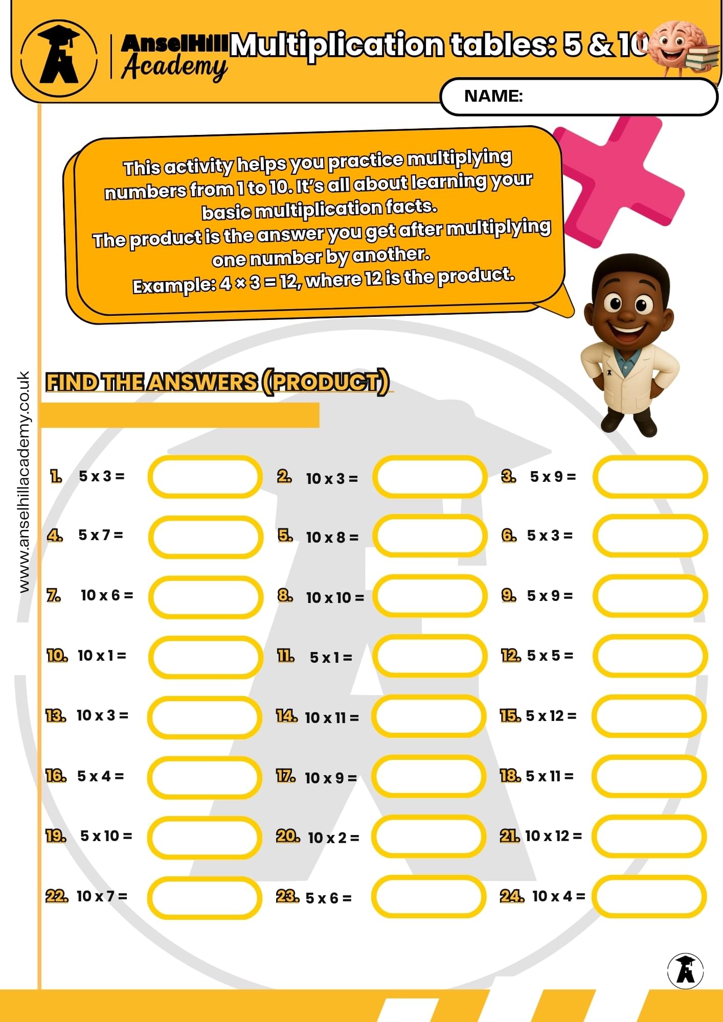 Multiplication Table : 5 & 10 Times