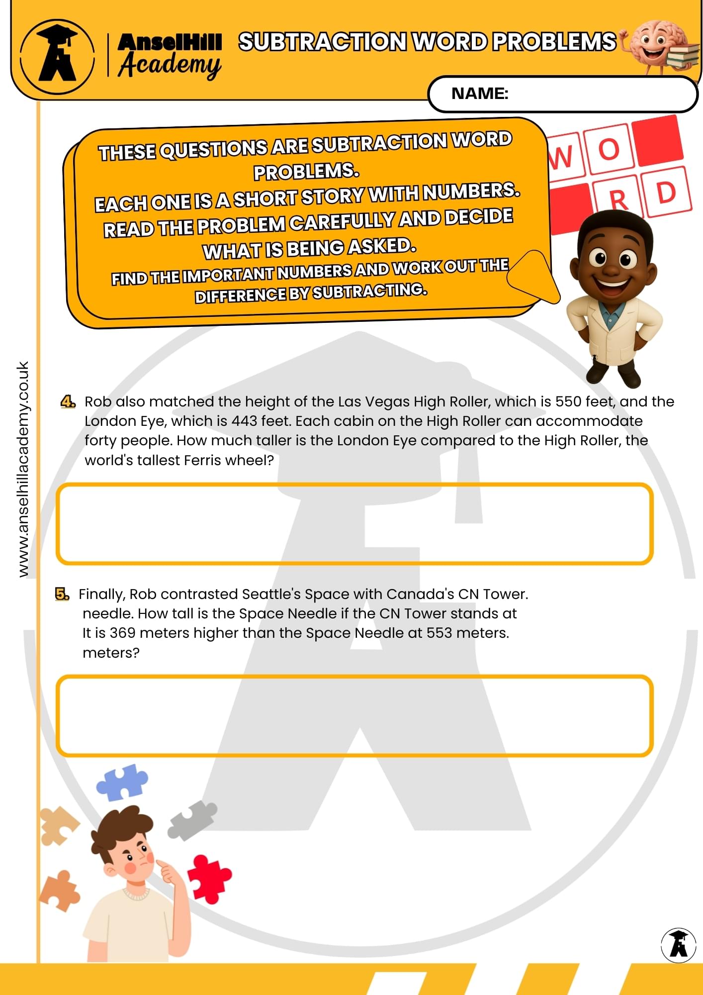 Subtraction Word Problems: World Landmarks Edition - Image 2