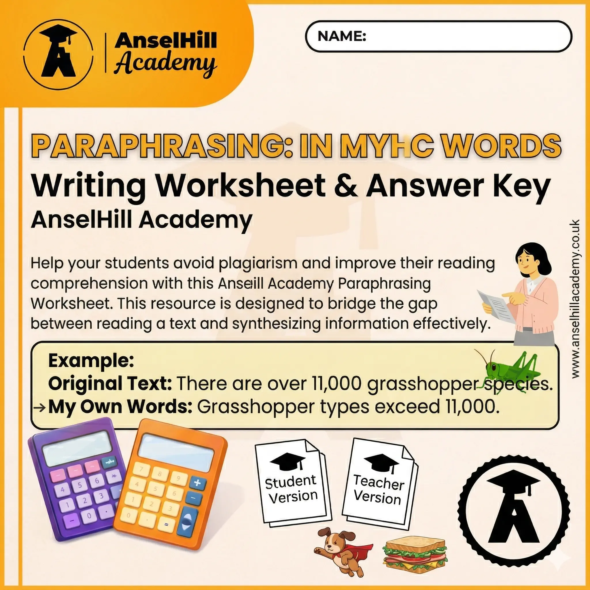 Paraphrasing: In My Own Words – Writing Worksheet & Answer Key