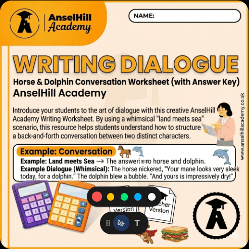 Writing Dialogue: Horse & Dolphin Conversation Worksheet (with Answer Key)