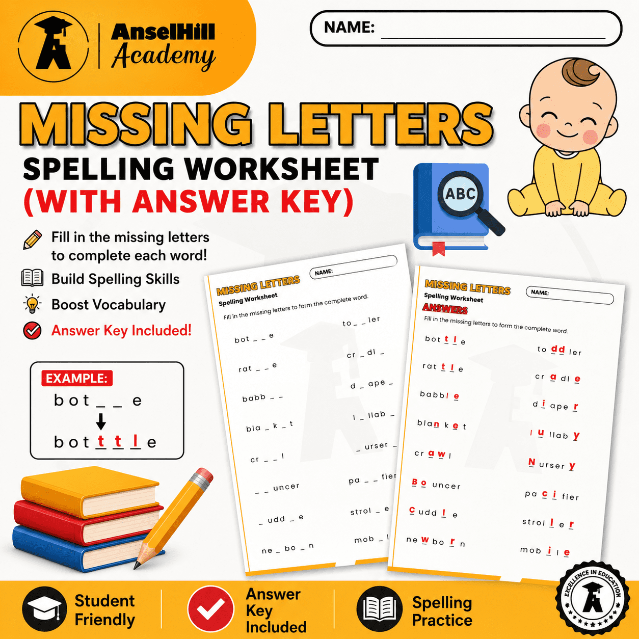 Missing Letters: Spelling Practice Worksheet